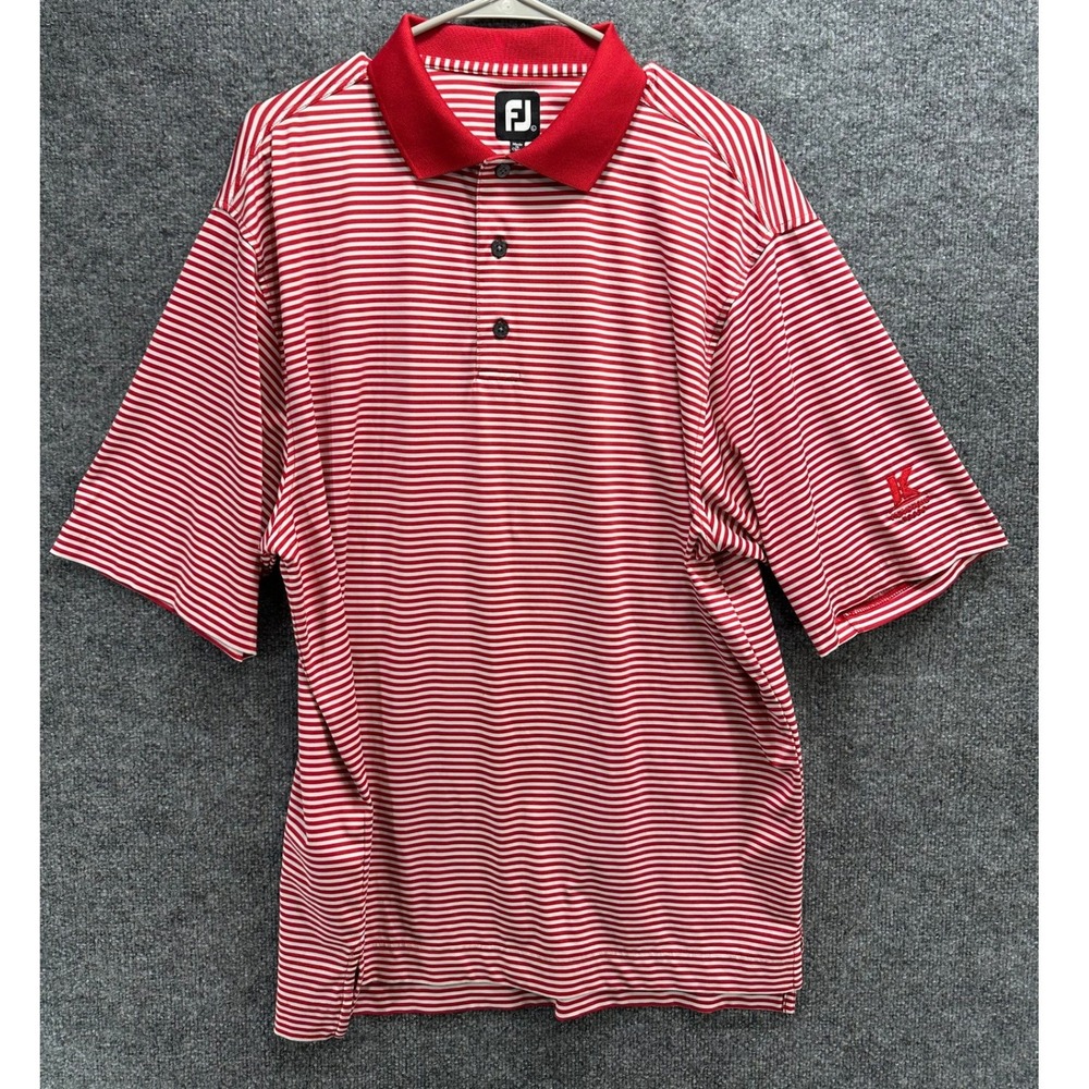 FootJoy Mens Red White Striped ProDry Golf Polo Shirt Keystone Foods Size Large
